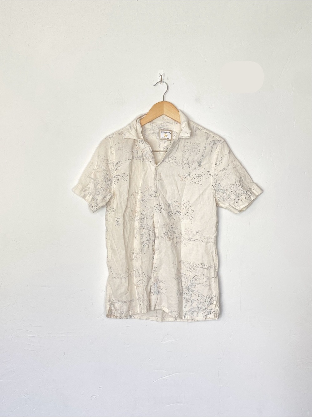 Men's Cream Short Sleeve Casual Linen Blend Shirt